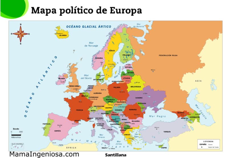 Mapa político europeo para descargar y imprimir